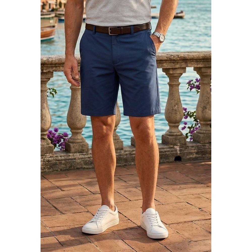 BCG Performance Golf Flat Front Chino Shorts Mens 44 Navy Blue 10" Inseam Preppy
